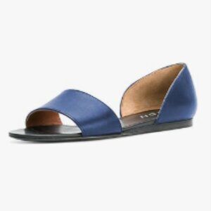YDN Blue Western Open Toe D'Orsay Casual Flats Sandal Slip on Comfy Walking Shoe